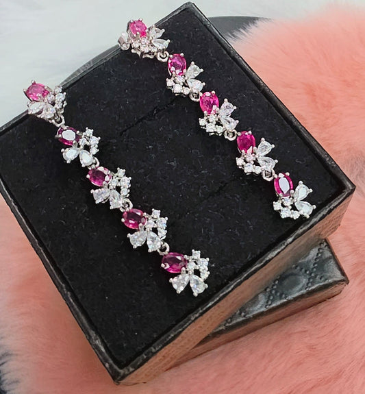 Natural Pink Sapphire Floral Drop Earrings — Sterling Silver | Kumara Shines