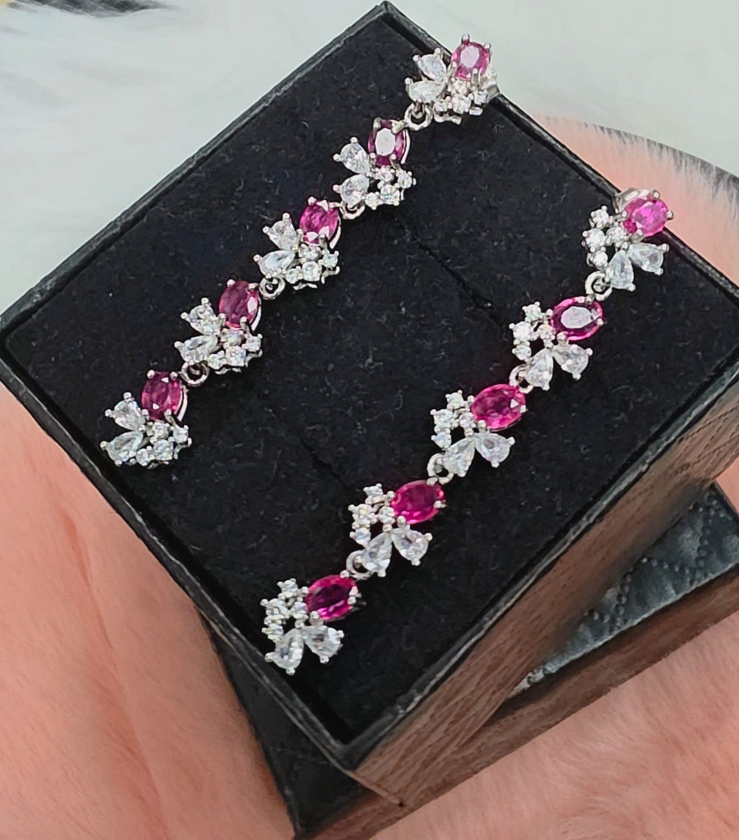 Natural Pink Sapphire Floral Drop Earrings — Sterling Silver | Kumara Shines