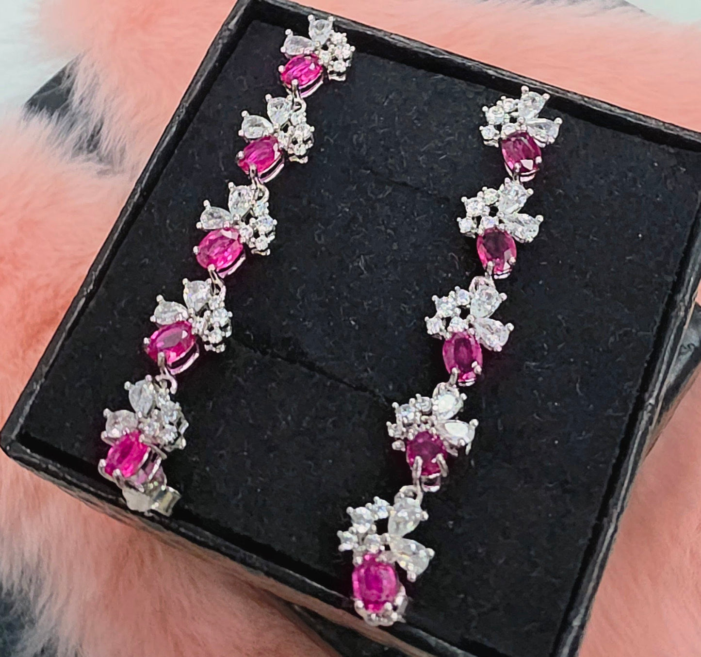 Natural Pink Sapphire Floral Drop Earrings — Sterling Silver | Kumara Shines