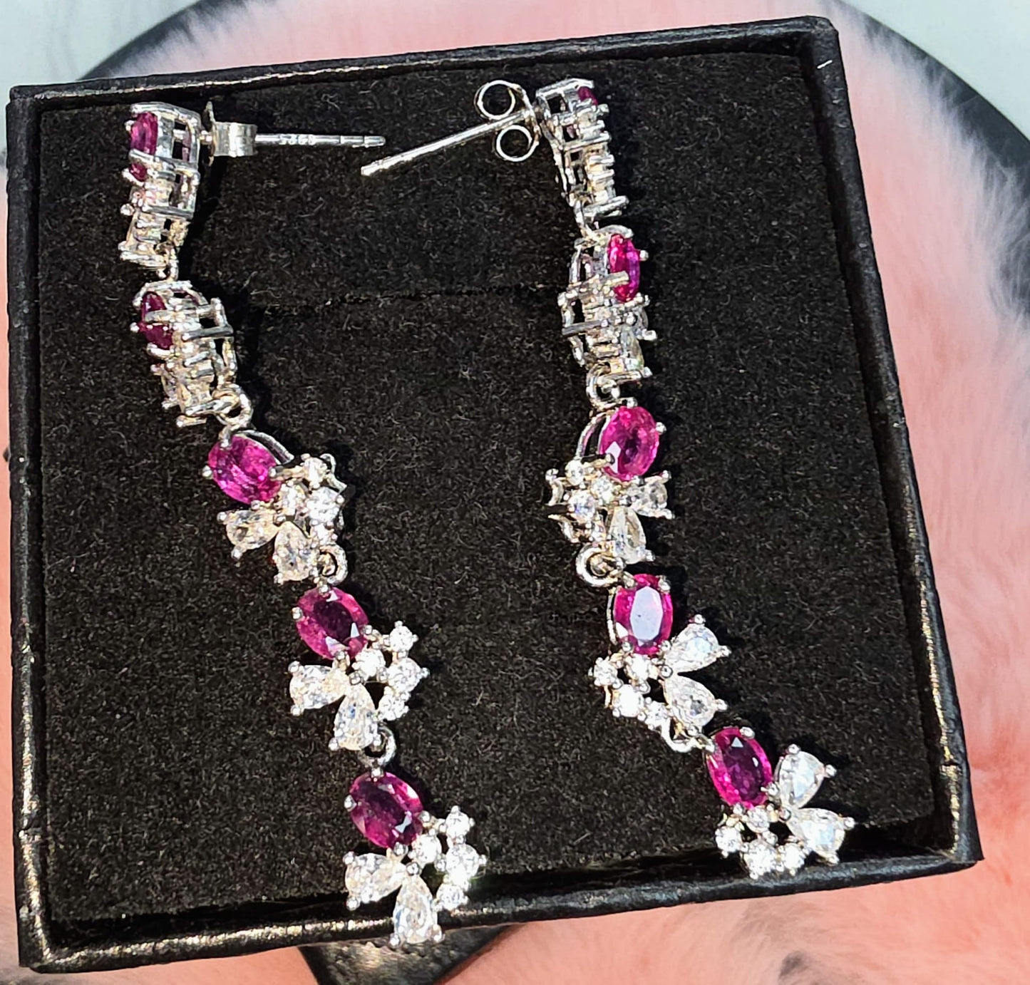 Natural Pink Sapphire Floral Drop Earrings — Sterling Silver | Kumara Shines