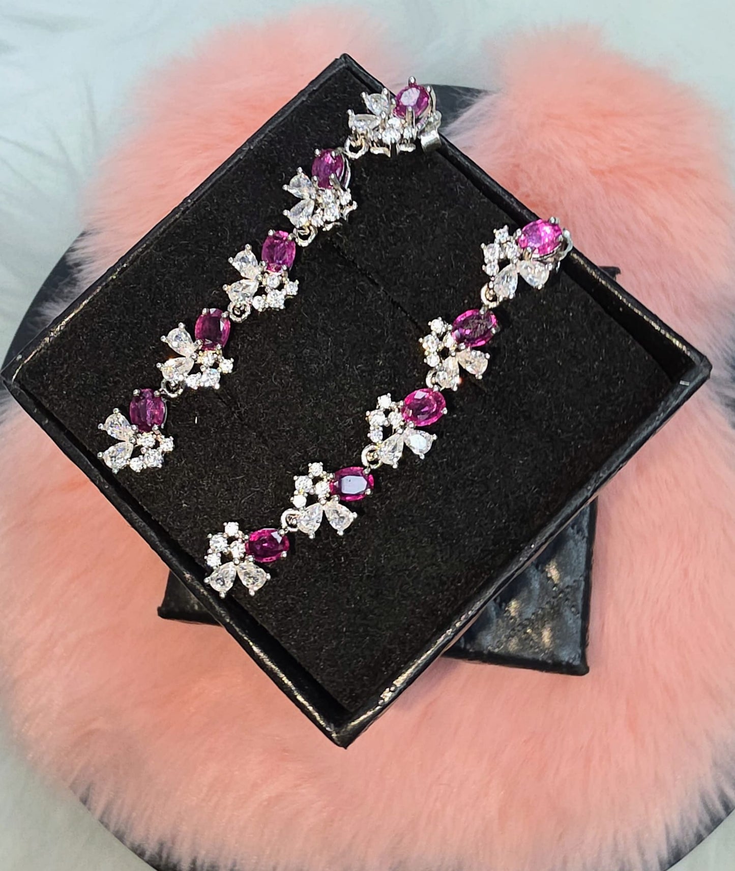 Natural Pink Sapphire Floral Drop Earrings — Sterling Silver | Kumara Shines