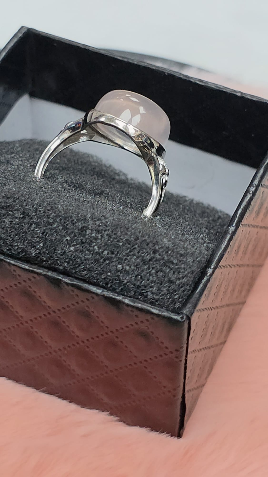 Natural Round Rose Quartz Adjustable Ring — Sterling Silver | Kumara Shines