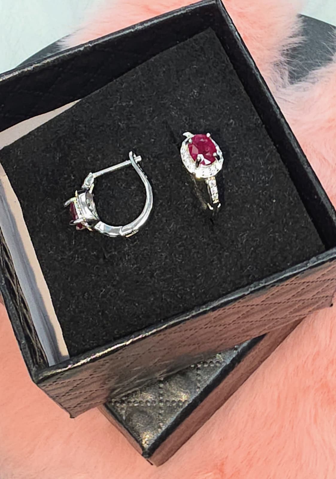 Natural Ruby Halo Lever back Earrings – Sterling Silver | Kumara Shines