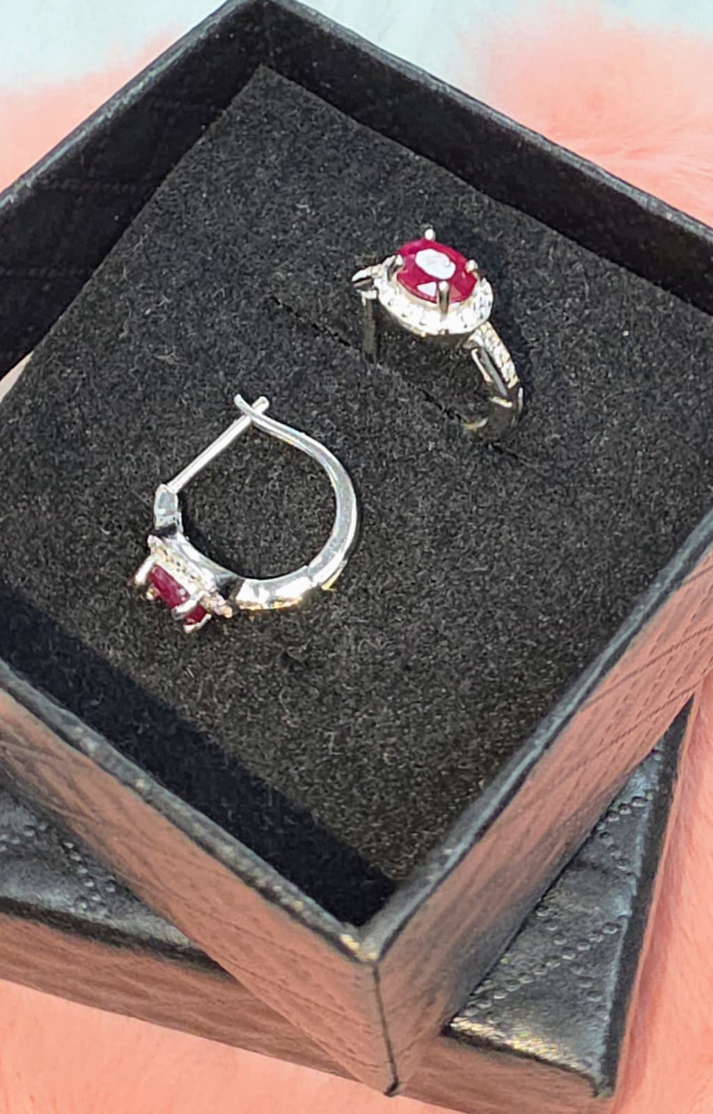 Natural Ruby Halo Lever back Earrings – Sterling Silver | Kumara Shines