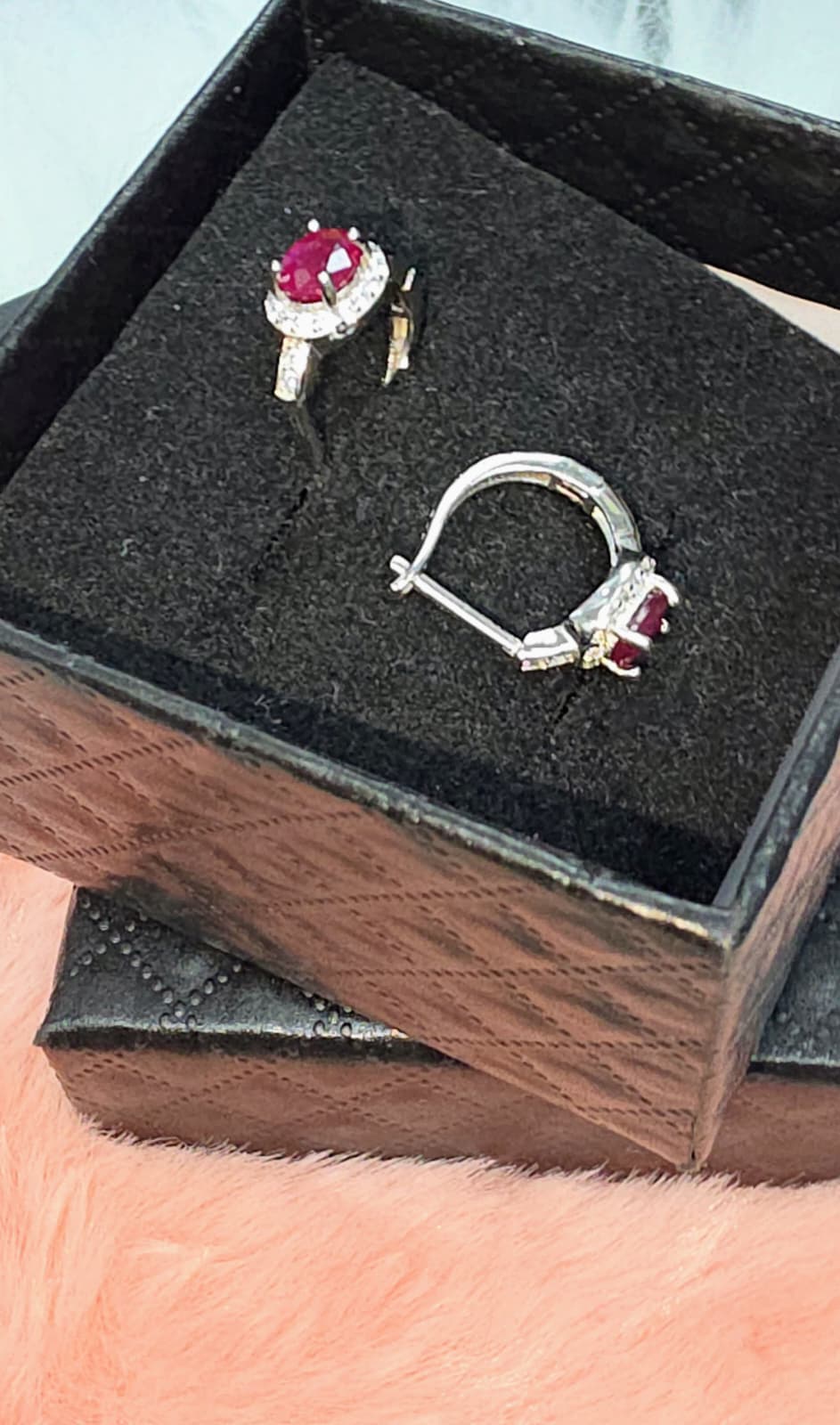 Natural Ruby Halo Lever back Earrings – Sterling Silver | Kumara Shines