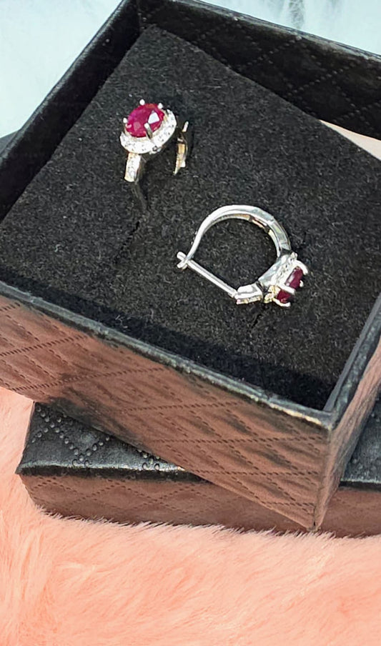 Natural Ruby Halo Lever back Earrings – Sterling Silver | Kumara Shines