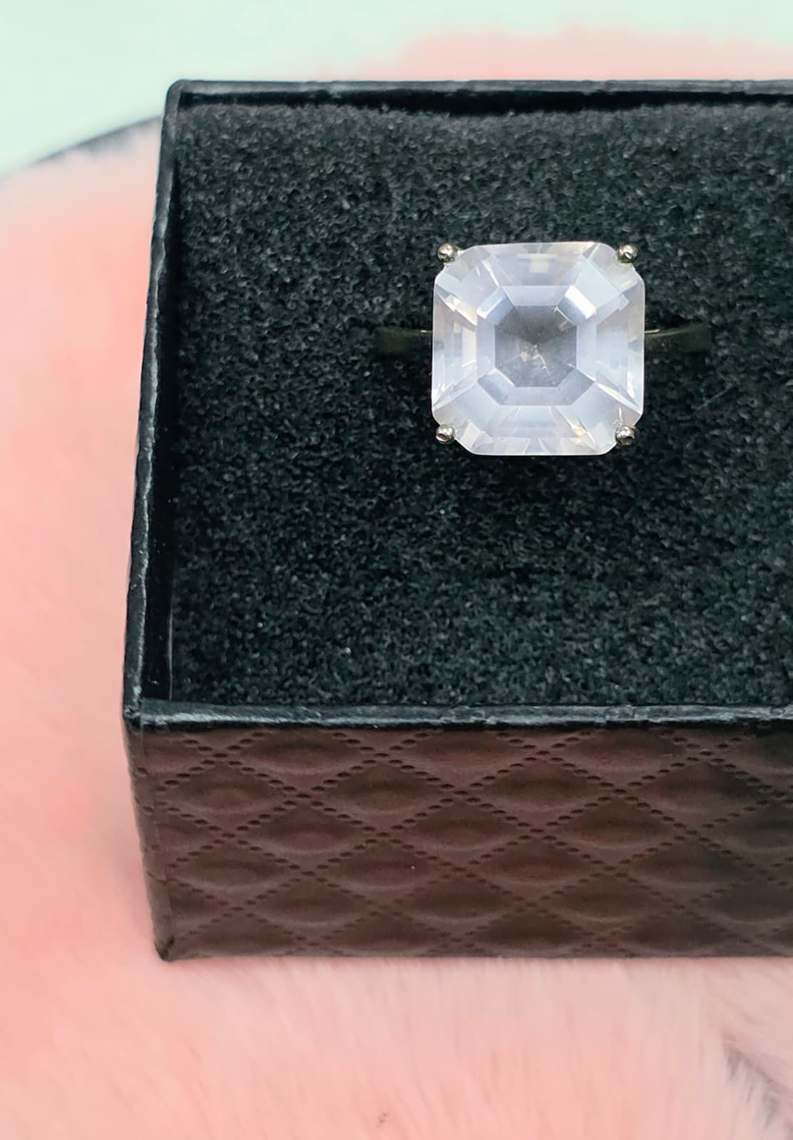 Natural Rose Quartz Asscher Cut Ring — Sterling Silver | Kumara Shines