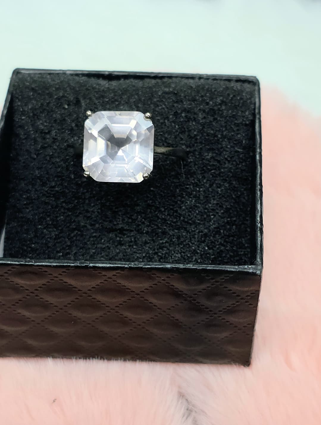 Natural Rose Quartz Asscher Cut Ring — Sterling Silver | Kumara Shines