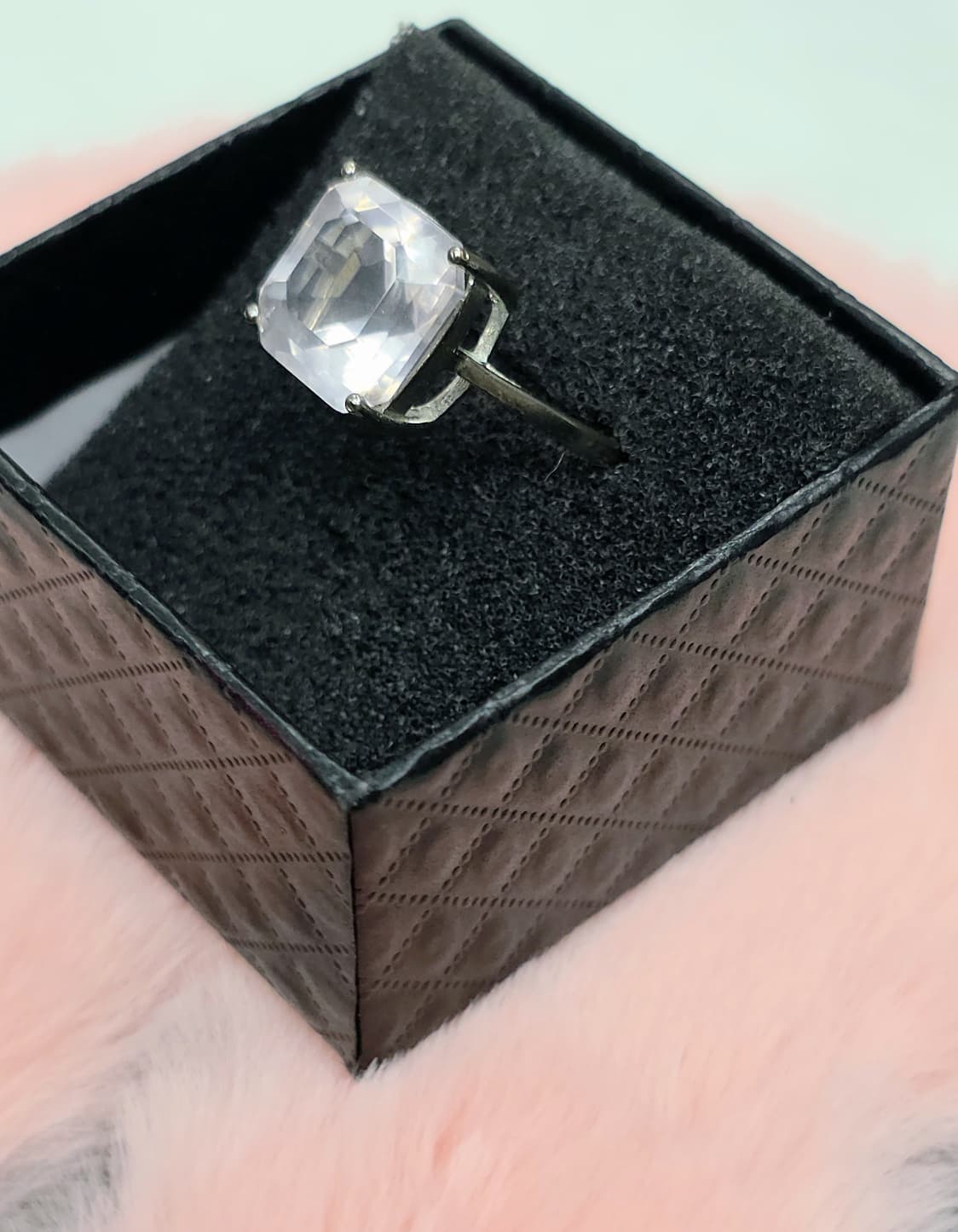 Natural Rose Quartz Asscher Cut Ring — Sterling Silver | Kumara Shines