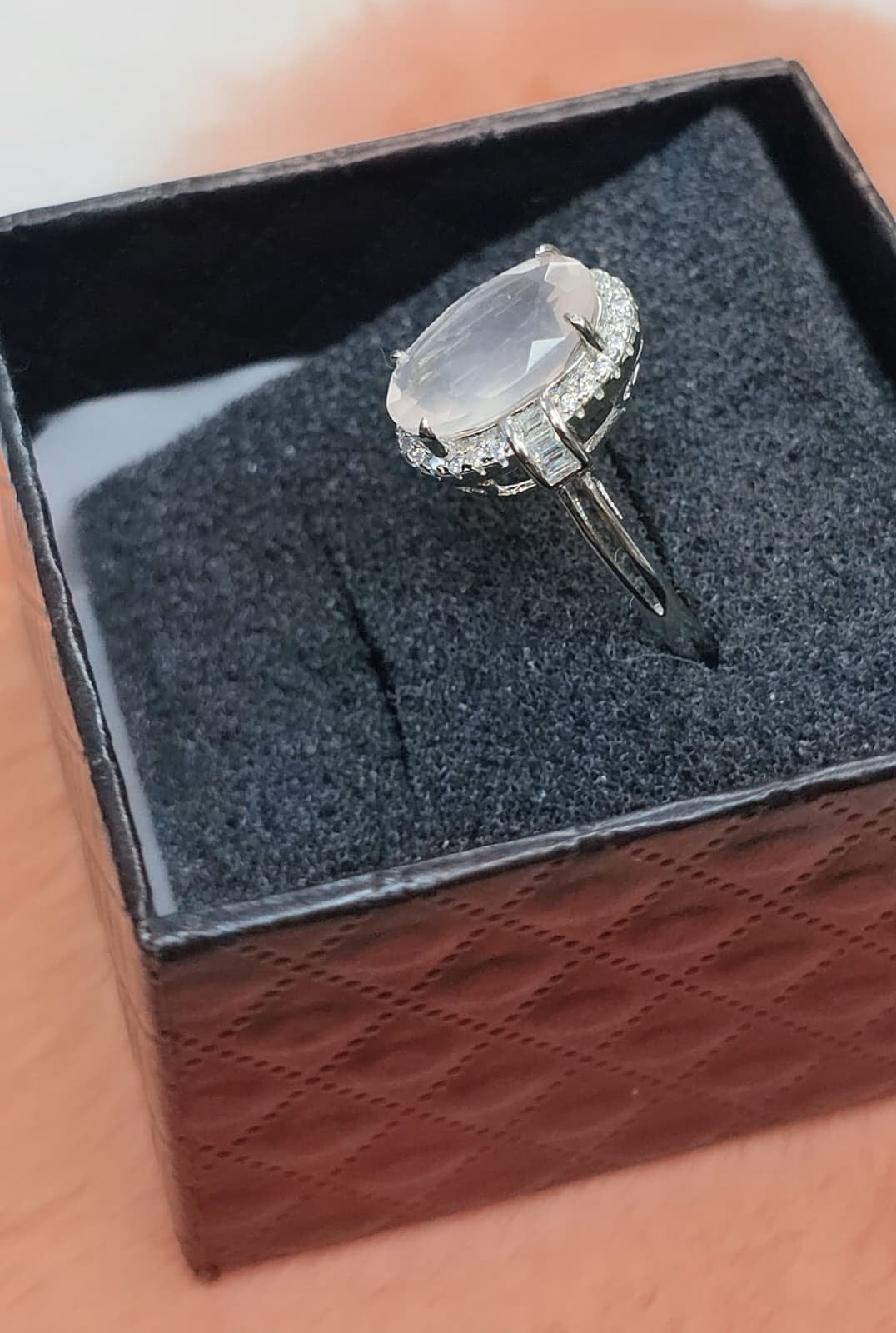 Oval Cut Natural Rose Quartz Adjustable Ring — Sterling Silver | Kumara Shines