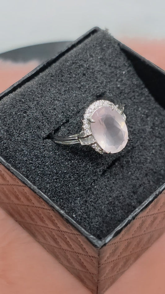Oval Cut Natural Rose Quartz Adjustable Ring — Sterling Silver | Kumara Shines
