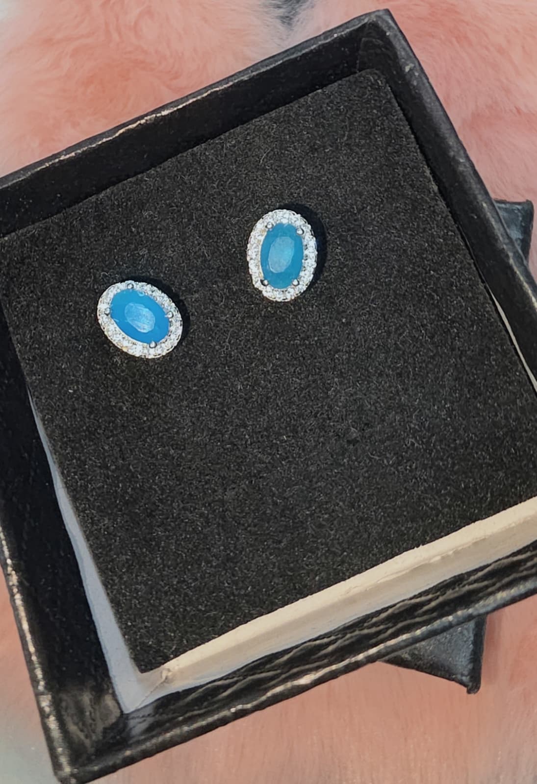 Natural Oval Blue Opal Stud Earrings — Sterling Silver | Kumara Shines