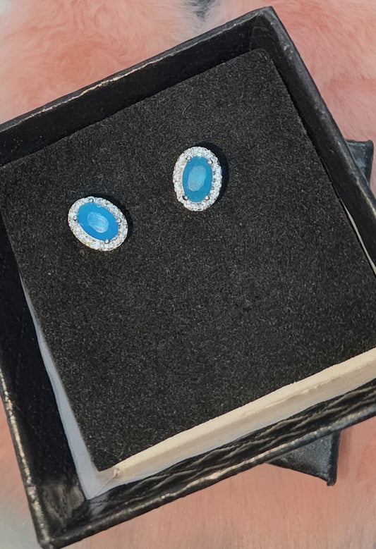 Natural Oval Blue Opal Stud Earrings — Sterling Silver | Kumara Shines