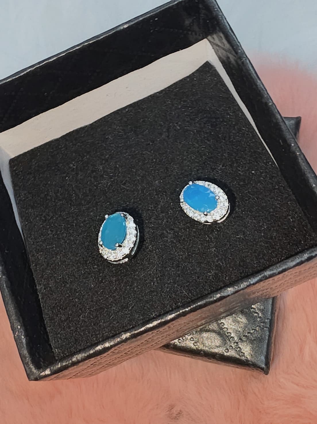 Natural Oval Blue Opal Stud Earrings — Sterling Silver | Kumara Shines
