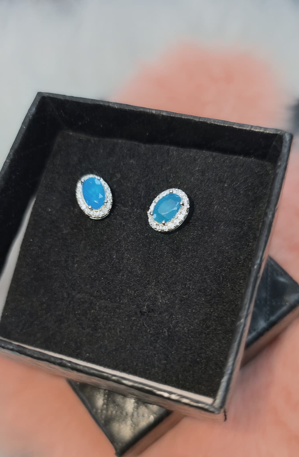 Natural Oval Blue Opal Stud Earrings — Sterling Silver | Kumara Shines