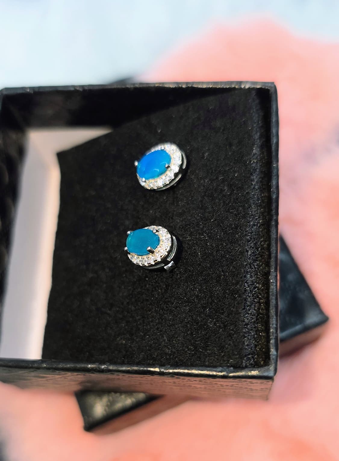 Natural Oval Blue Opal Stud Earrings — Sterling Silver | Kumara Shines