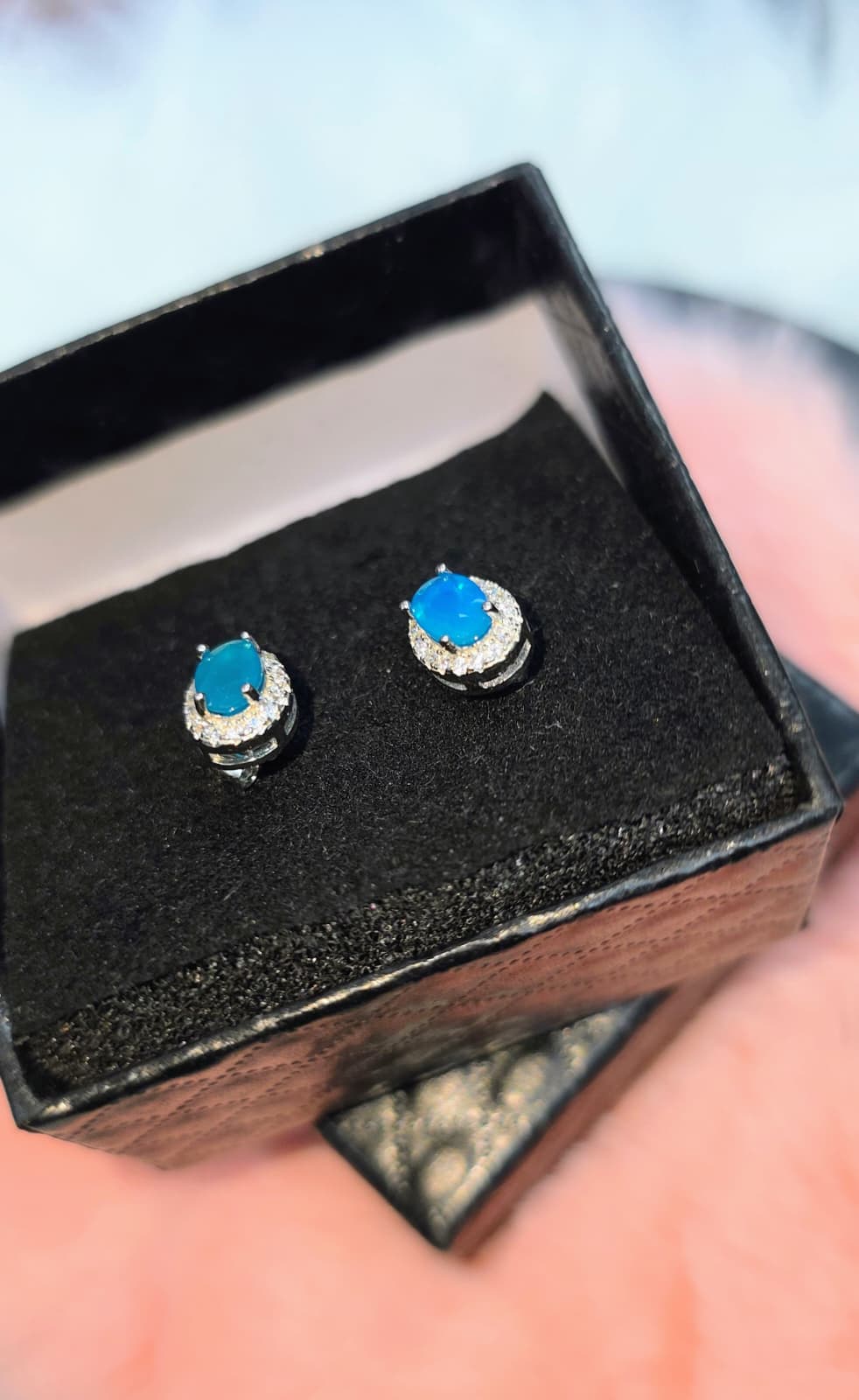 Natural Oval Blue Opal Stud Earrings — Sterling Silver | Kumara Shines