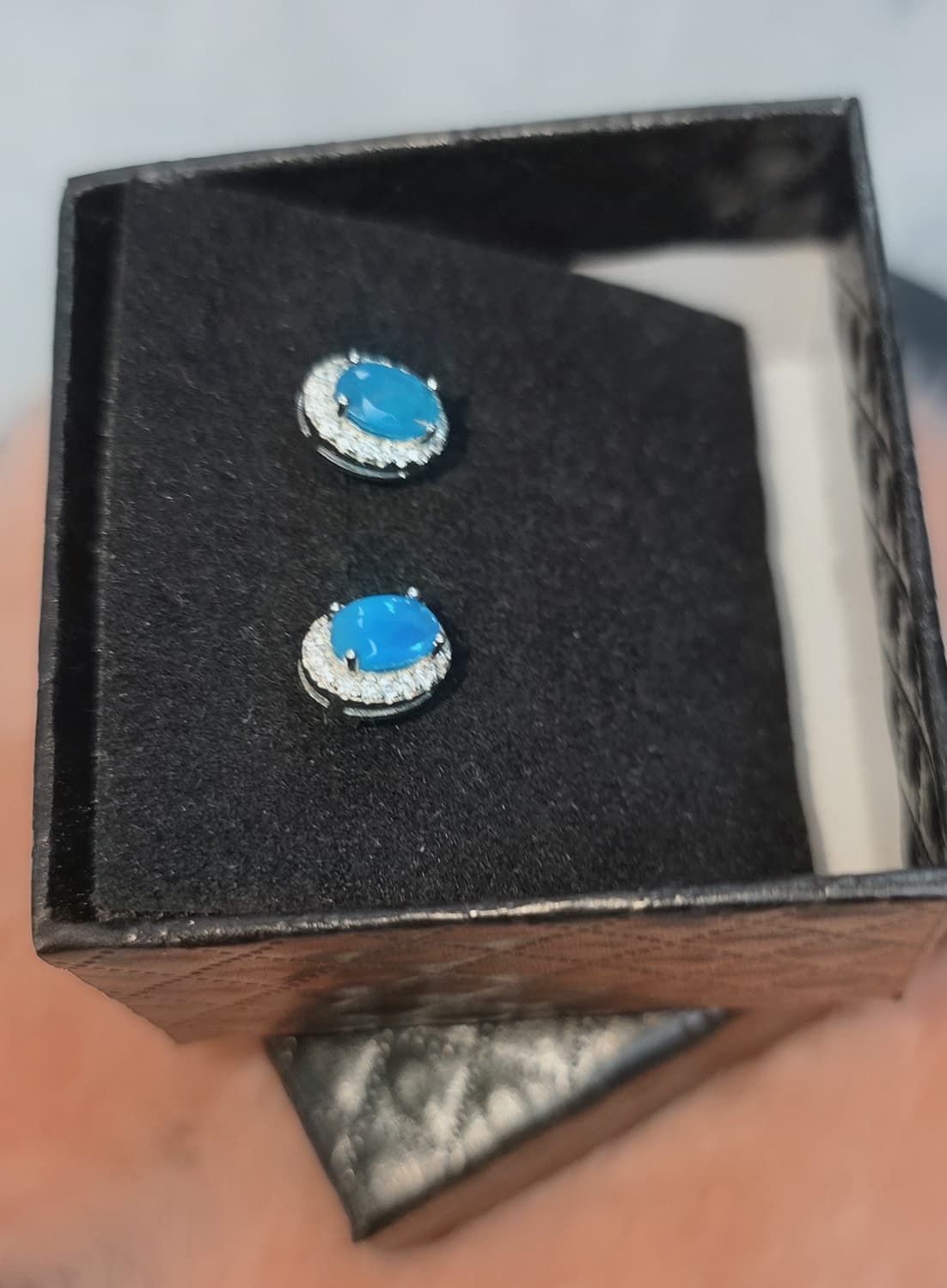 Natural Oval Blue Opal Stud Earrings — Sterling Silver | Kumara Shines