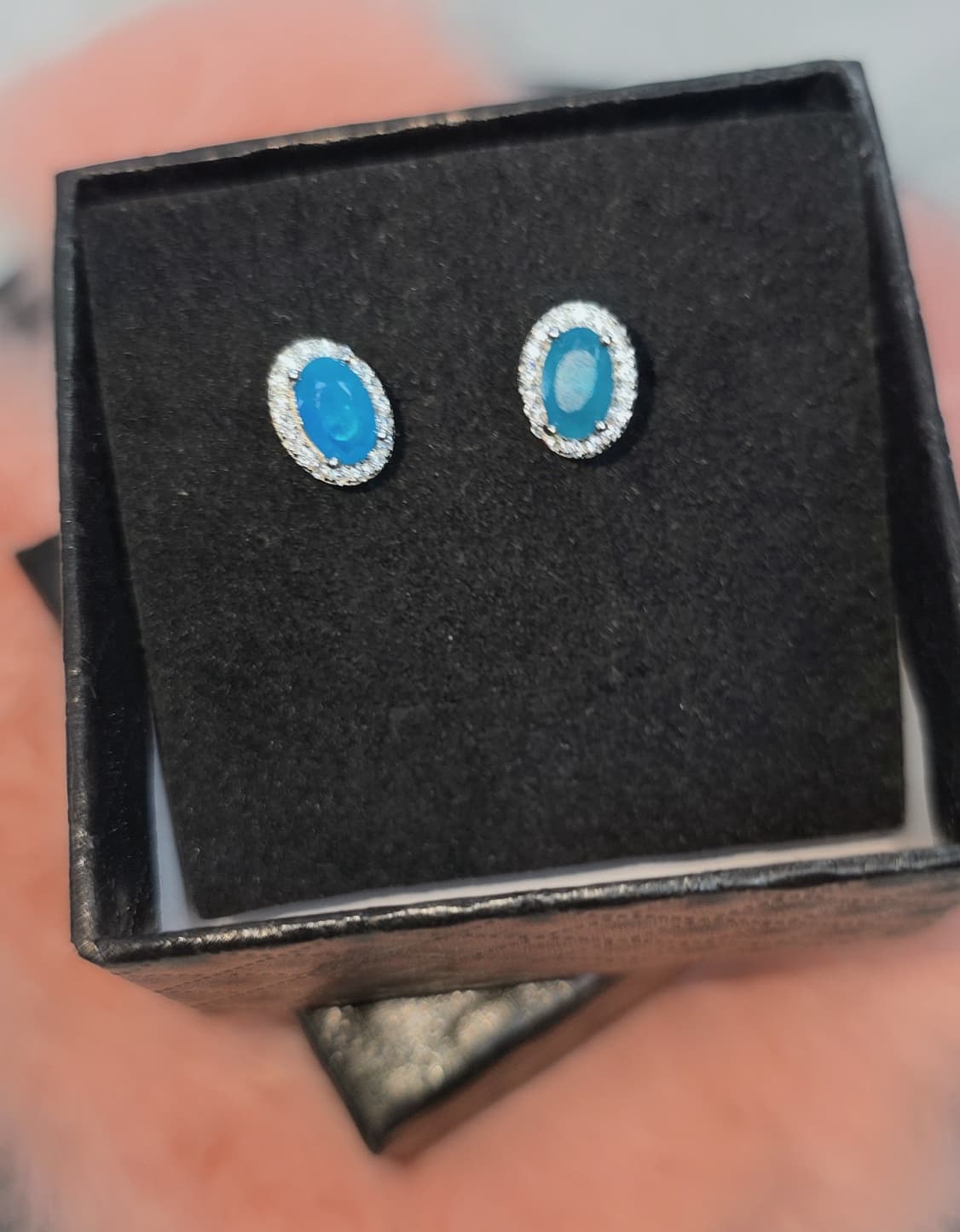 Natural Oval Blue Opal Stud Earrings — Sterling Silver | Kumara Shines