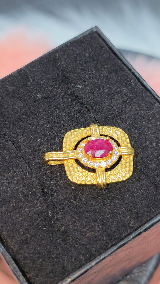 Natural Ruby Halo Pendant — Gold-Coated Sterling Silver | Kumara Shines