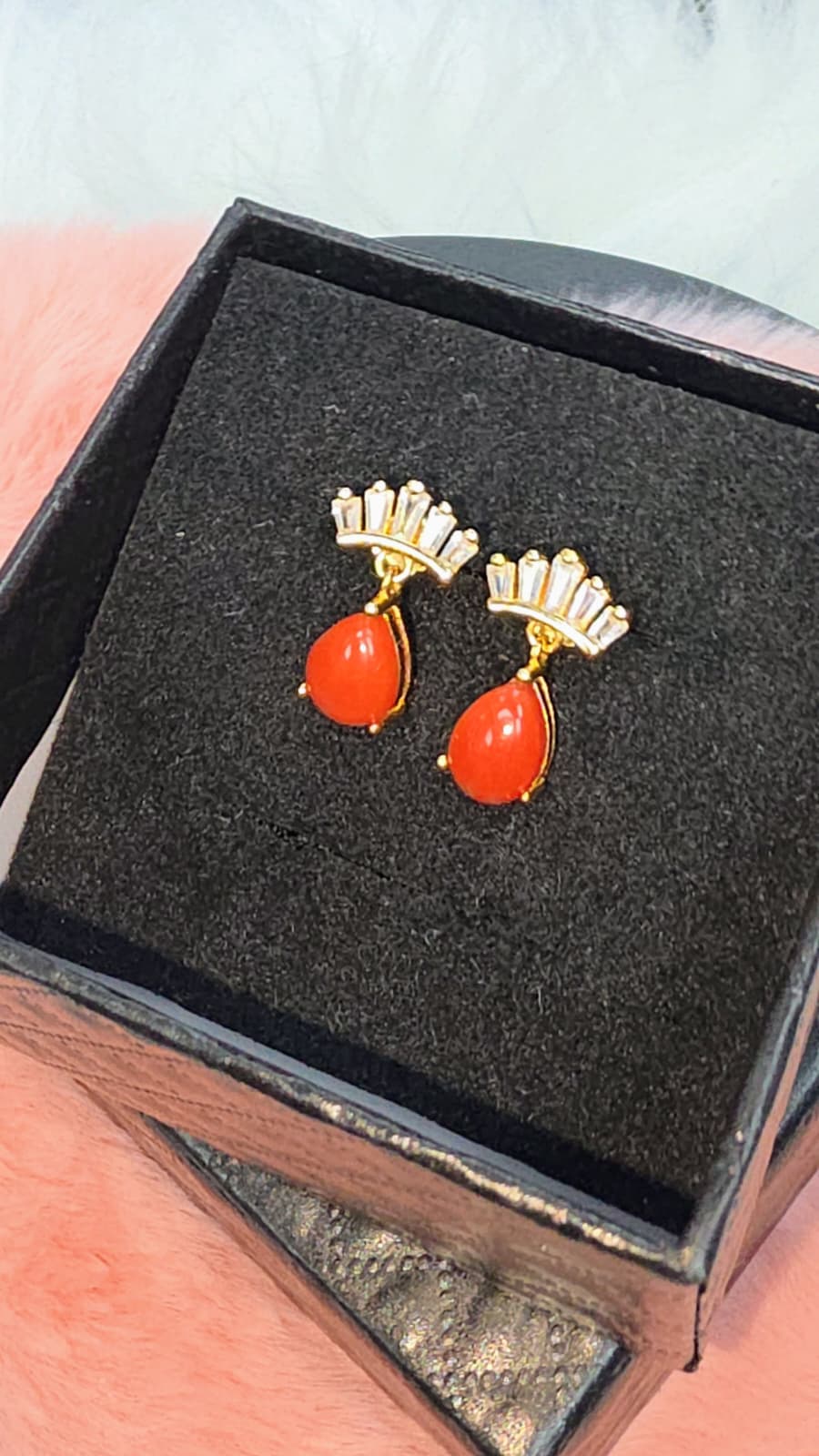 Natural Coral Teardrop Drop Earrings — Sterling Silver | Kumara Shines