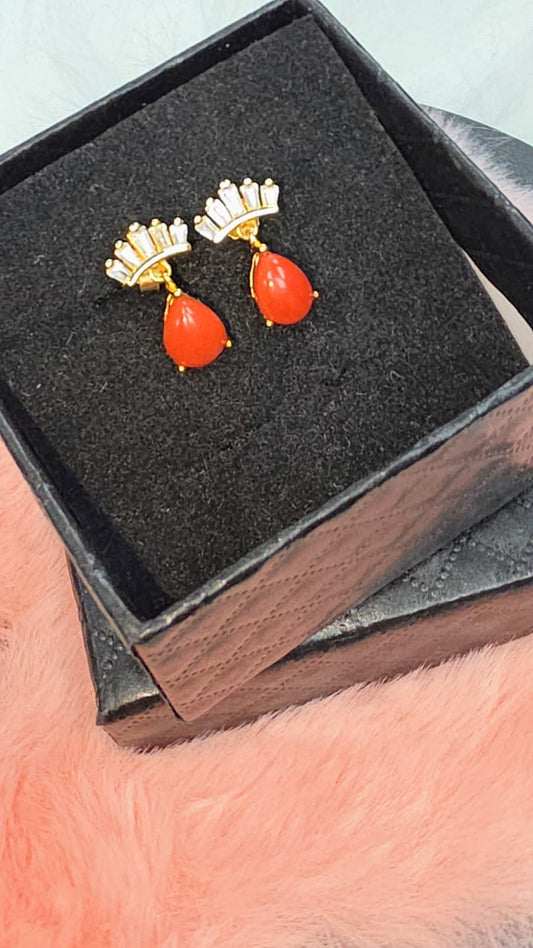 Natural Coral Teardrop Drop Earrings — Sterling Silver | Kumara Shines
