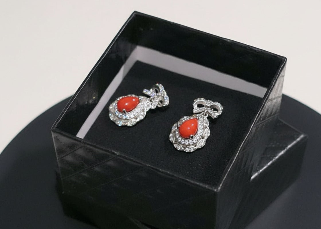 Natural Coral & Zirconia Earrings — 925 Sterling Silver | Kumara Shines
