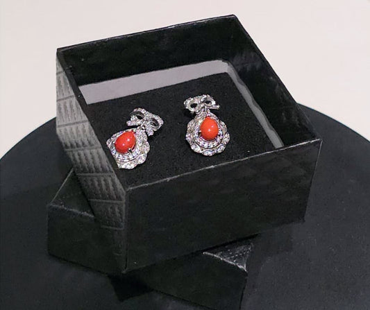 Natural Coral & Zirconia Earrings — 925 Sterling Silver | Kumara Shines