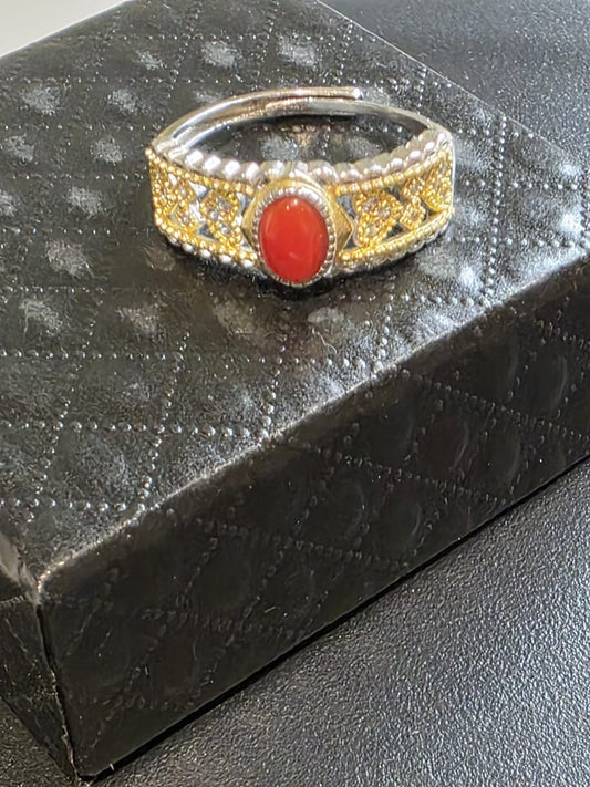 Natural Coral Ring with Gold-Coated Setting — 925 Sterling Silver | Kumara Shines