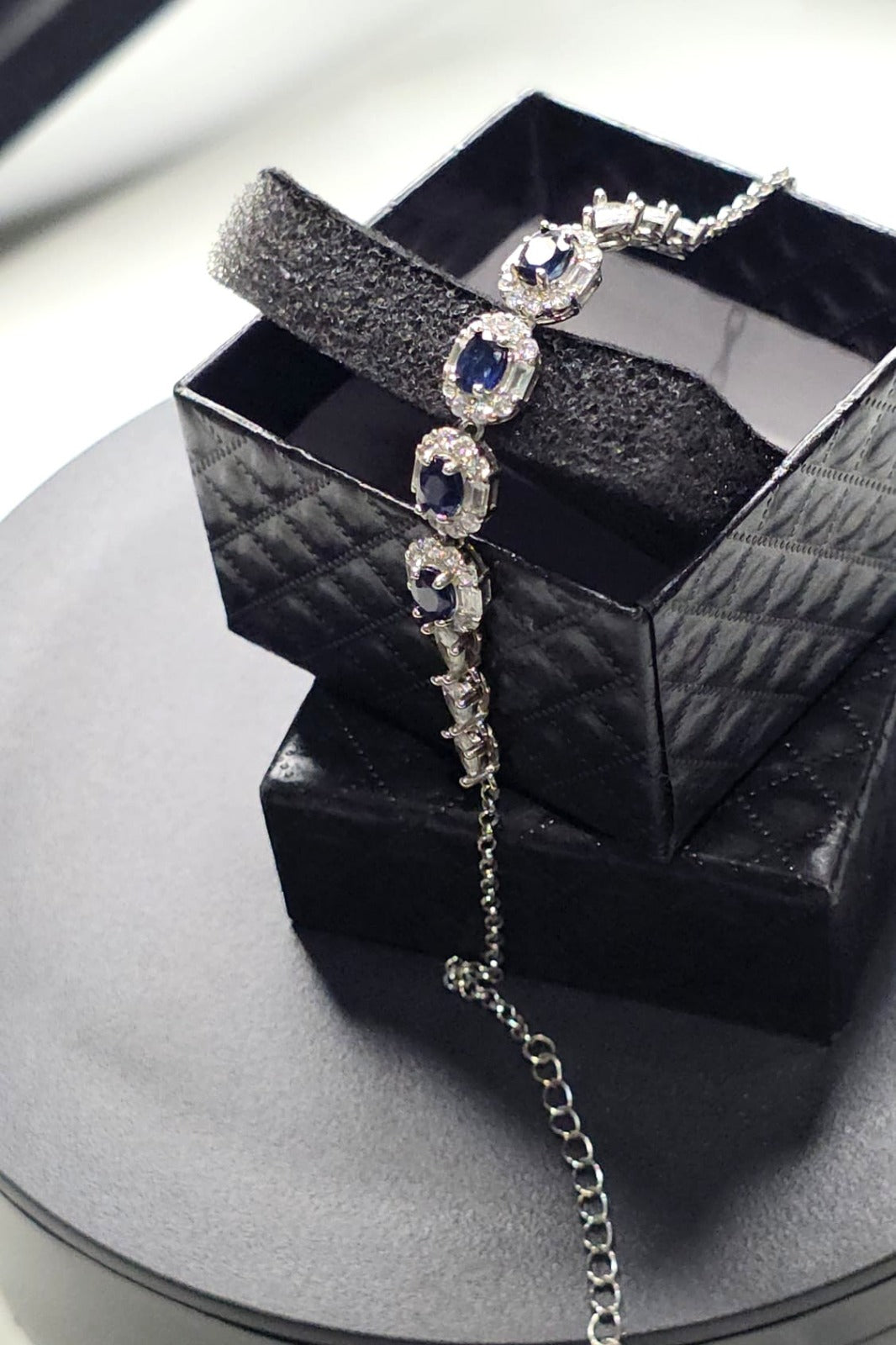 Natural Blue Sapphire Halo Bracelet — Sterling Silver | Kumara Shines