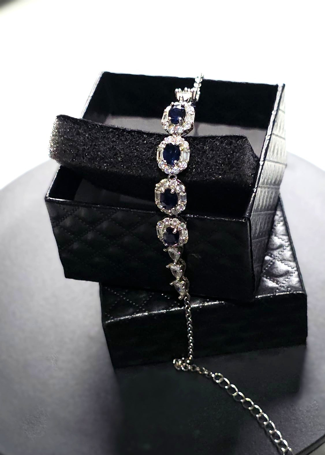 Natural Blue Sapphire Halo Bracelet — Sterling Silver | Kumara Shines