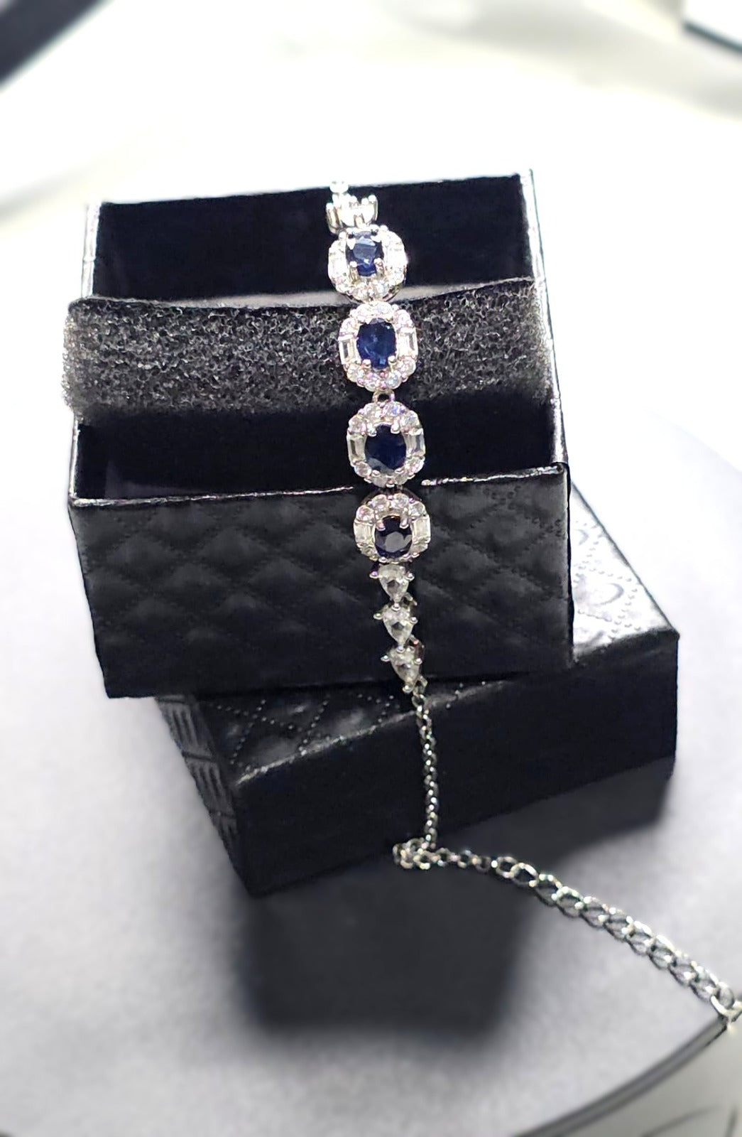 Natural Blue Sapphire Halo Bracelet — Sterling Silver | Kumara Shines