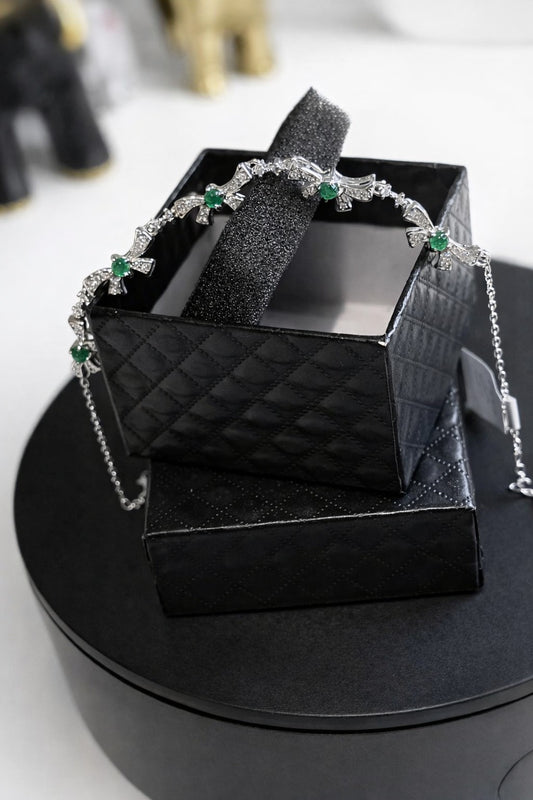 Natural Emerald Ribbon Bracelet — Sterling Silver | Kumara Shines