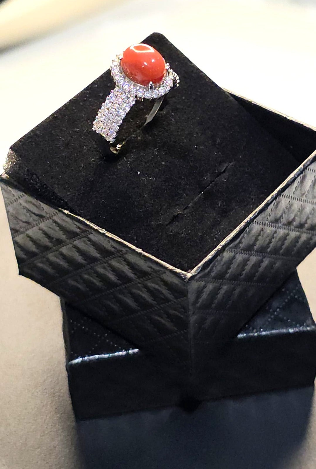 Natural Coral & Zirconia Ring — Sterling Silver | Kumara Shines