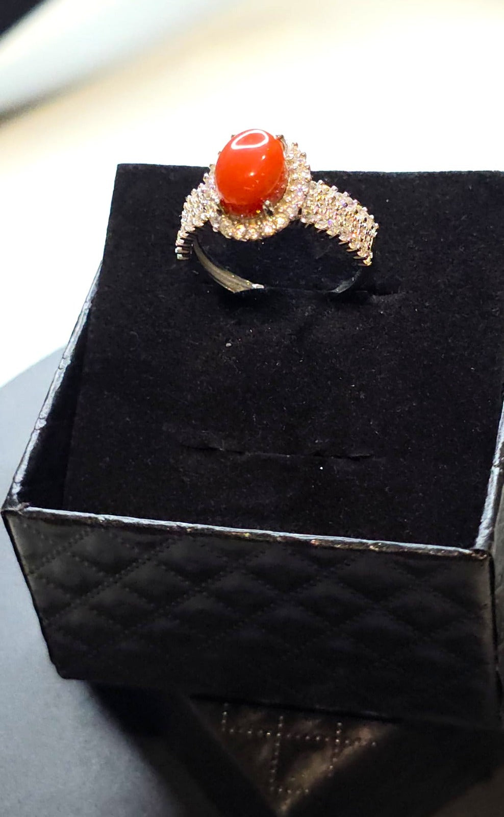 Natural Coral & Zirconia Ring — Sterling Silver | Kumara Shines