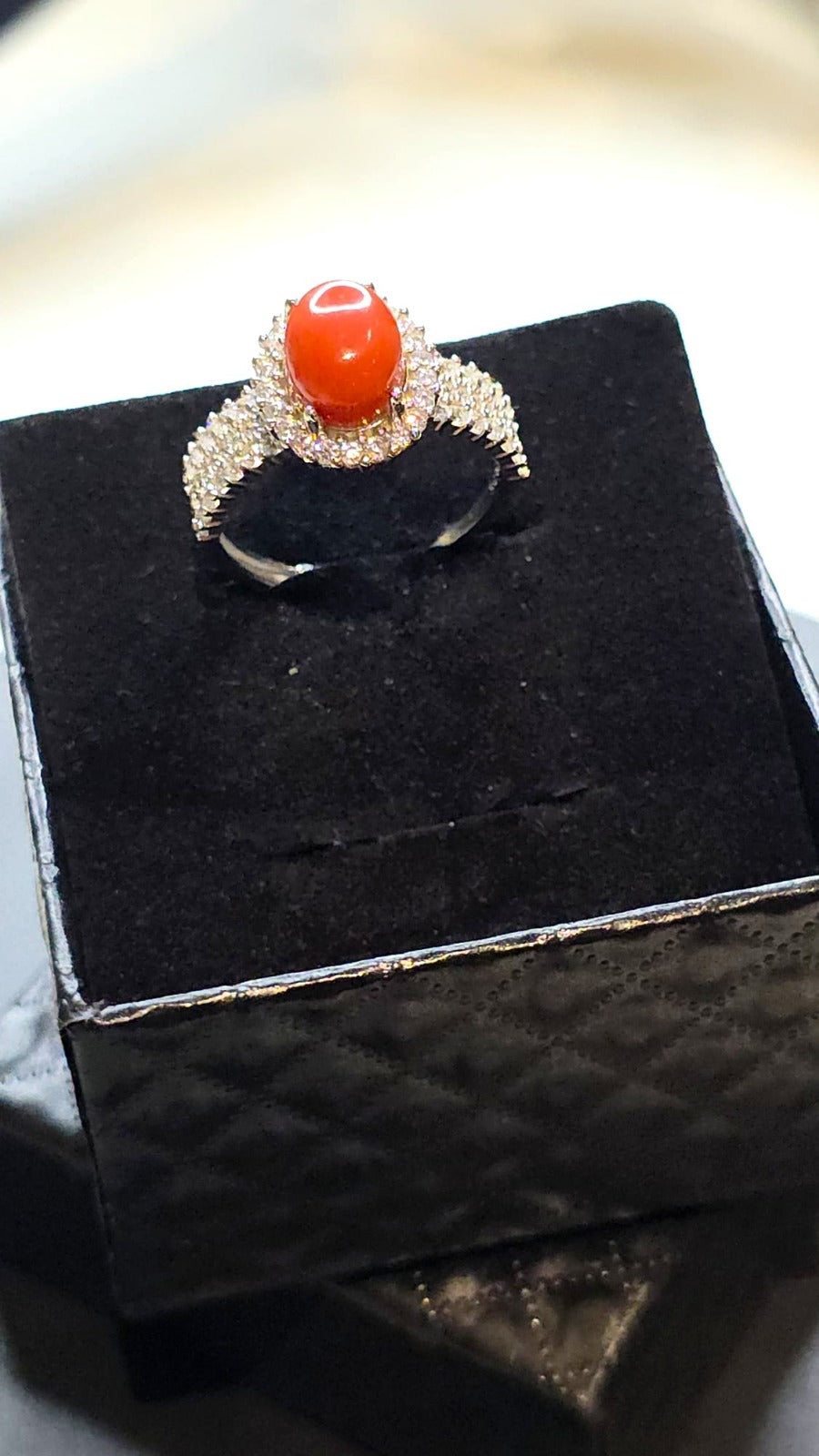 Natural Coral & Zirconia Ring — Sterling Silver | Kumara Shines