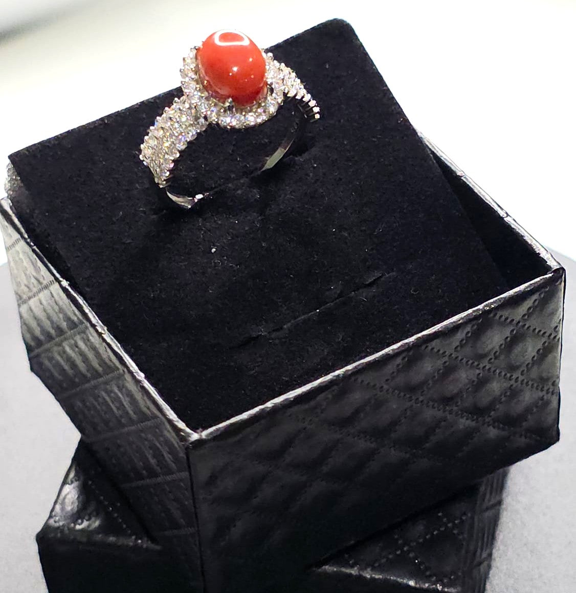 Natural Coral & Zirconia Ring — Sterling Silver | Kumara Shines