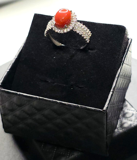 Natural Coral & Zirconia Ring — Sterling Silver | Kumara Shines