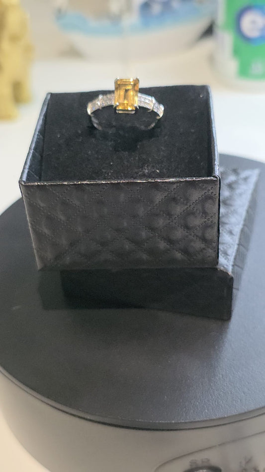 Emerald-Cut Natural Citrine Adjustable Ring — 925 Sterling Silver | Kumara Shines