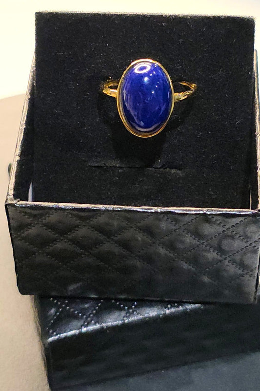 Natural Lapis Lazuli Ring with Gold-Tone Setting — 925 Sterling Silver | Kumara Shines