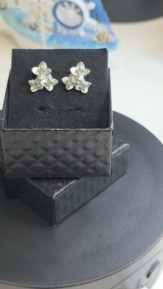 Natural 3-Stone Flower Emerald Earrings — 925 Sterling Silver | Kumara Shines