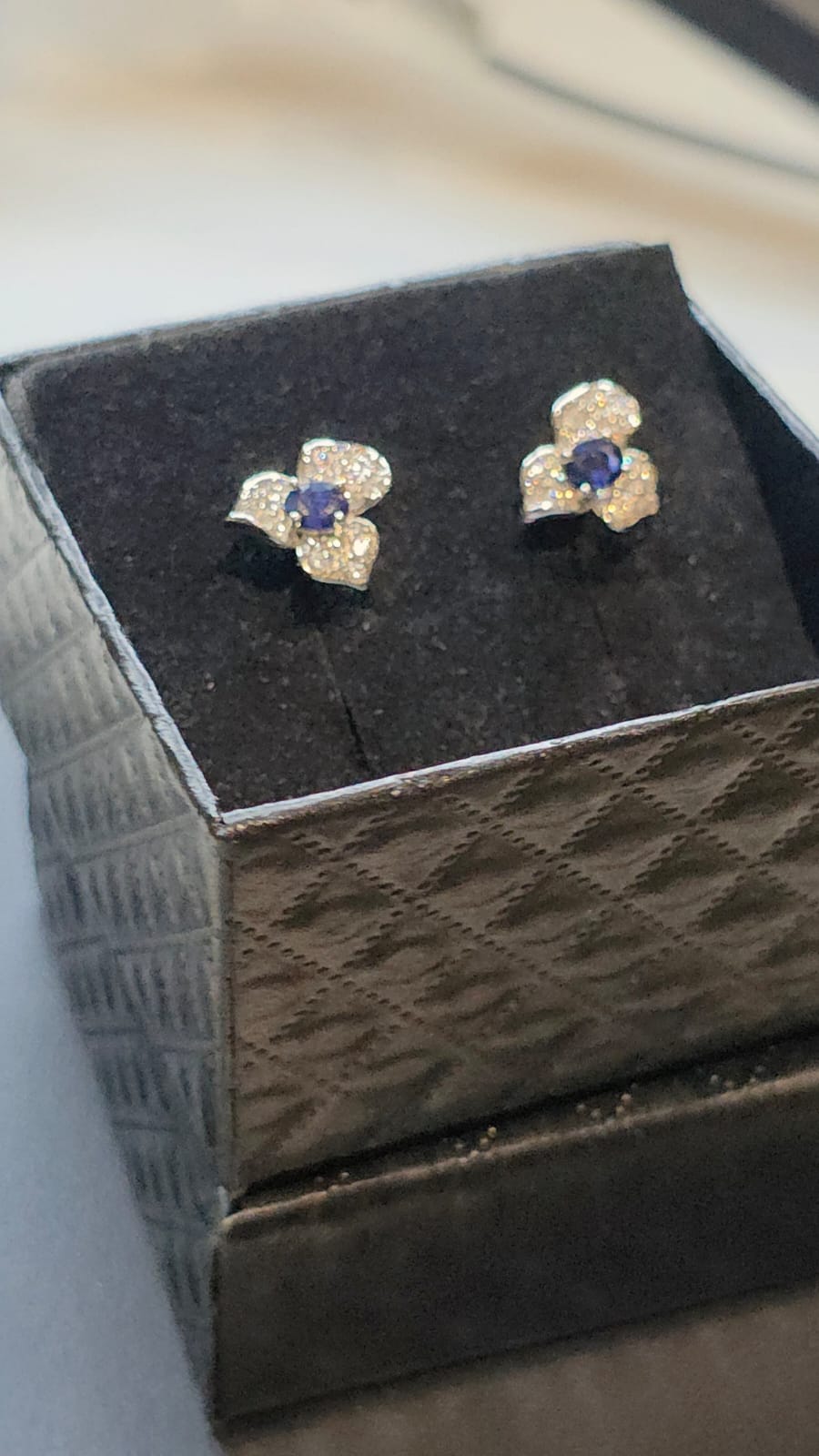 Natural Blue Sapphire 3-Petal Flower Earrings — 925 Sterling Silver | Kumara Shines