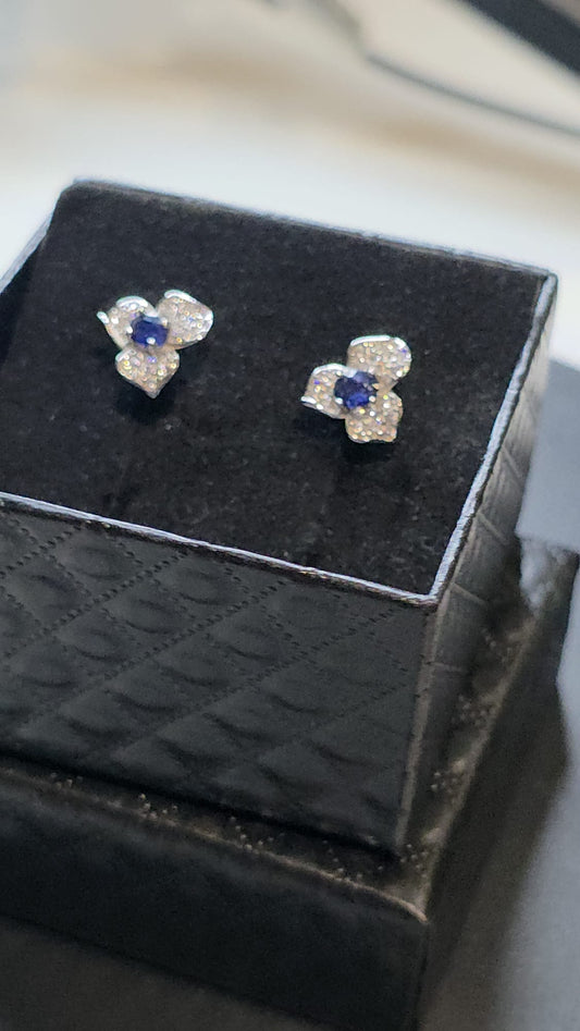 Natural Blue Sapphire 3-Petal Flower Earrings — 925 Sterling Silver | Kumara Shines
