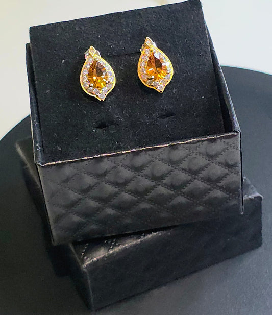 Natural Teardrop Citrine & Zircon Earrings — Gold-Coated 925 Sterling Silver | Kumara Shines