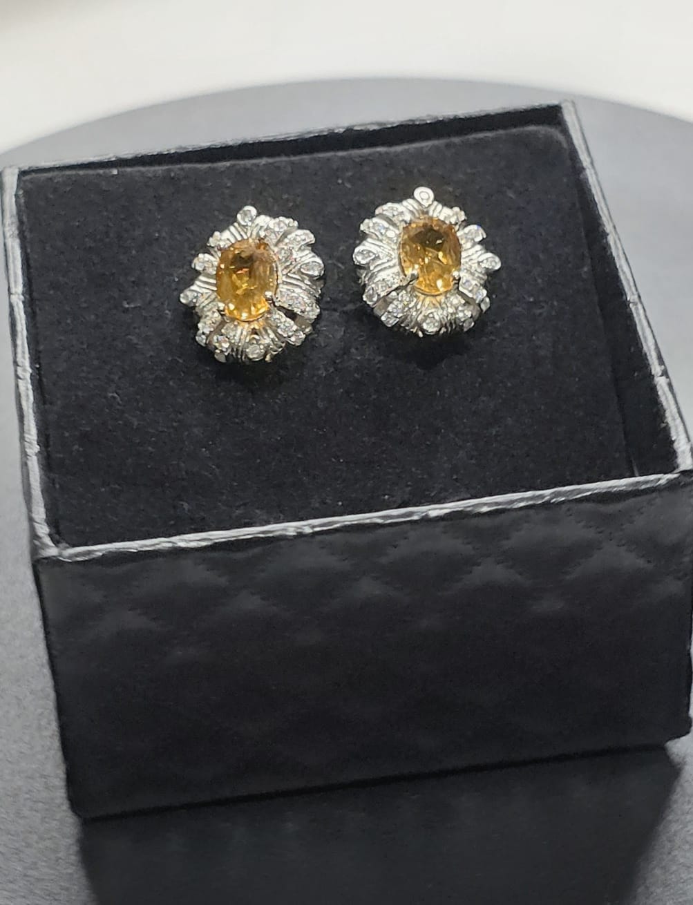 Natural Oval Citrine & Zircon Earrings — 925 Sterling Silver | Kumara Shines