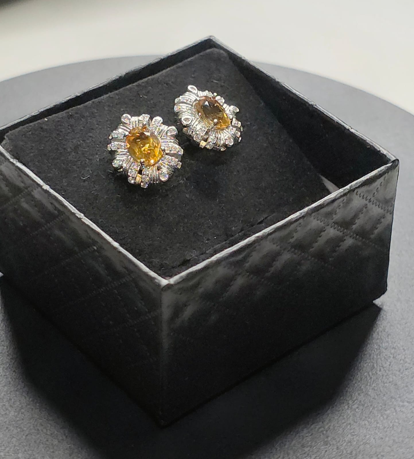 Natural Oval Citrine & Zircon Earrings — 925 Sterling Silver | Kumara Shines