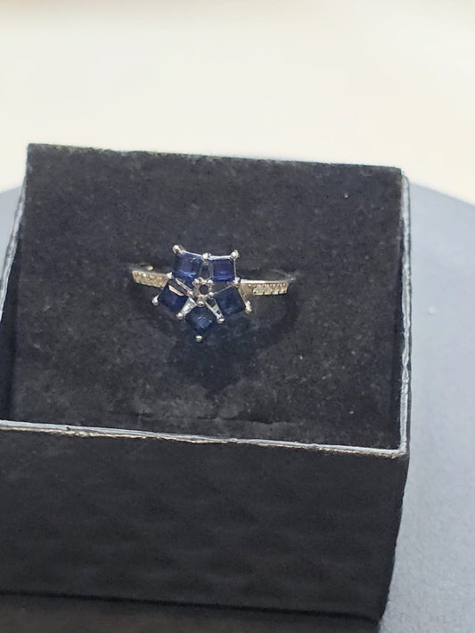 Natural Blue Sapphire 5-Petal Flower Adjustable Ring — 925 Sterling Silver | Kumara Shines