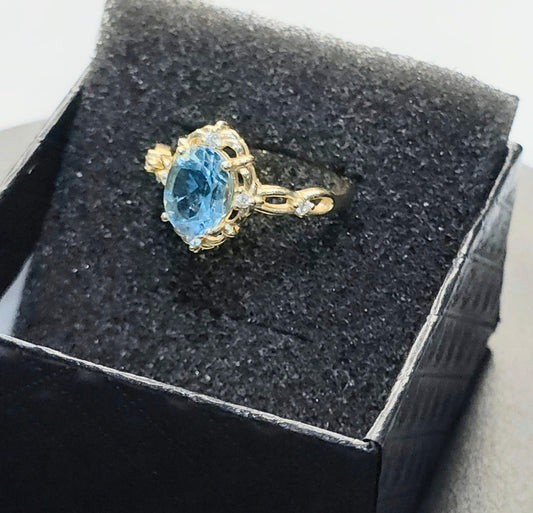 Natural Swiss Blue Topaz Ring — Gold-Coated 925 Sterling Silver | Kumara Shines