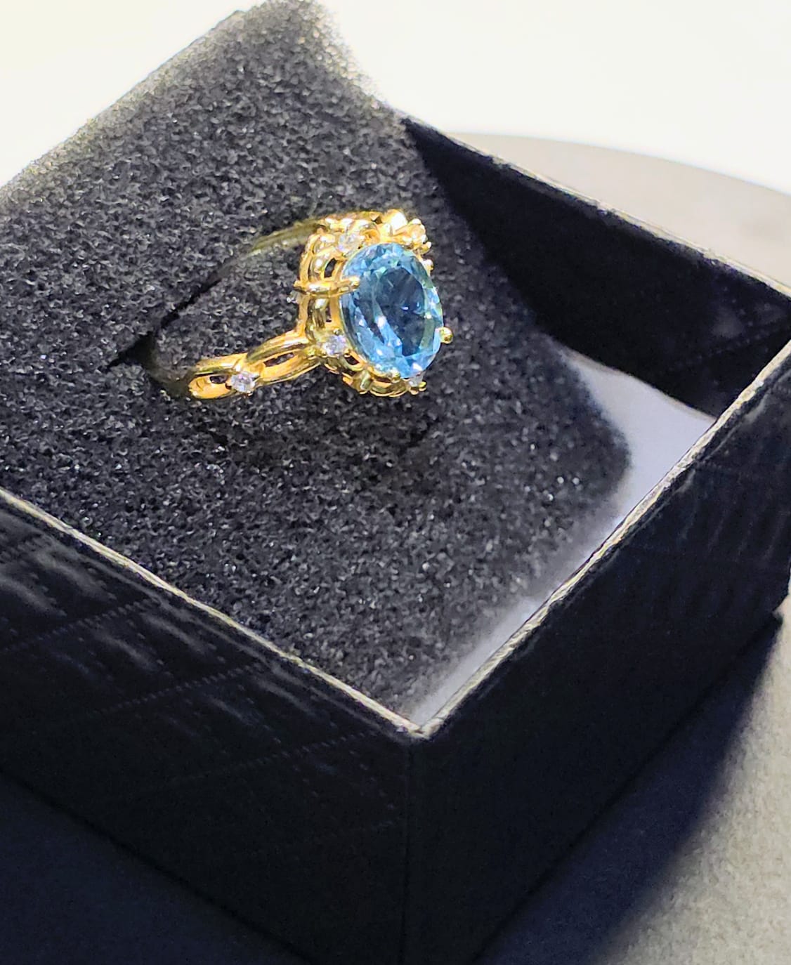 Natural Swiss Blue Topaz Ring — Gold-Coated 925 Sterling Silver | Kumara Shines