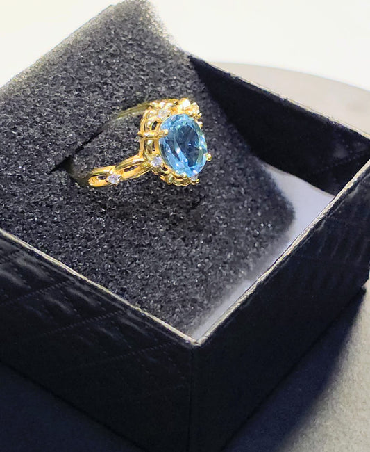 Natural Swiss Blue Topaz Ring — Gold-Coated 925 Sterling Silver | Kumara Shines